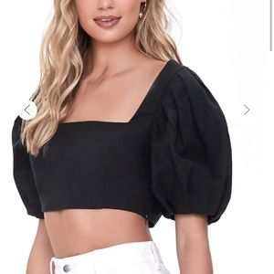 Black puff sleeve off shoulder crop top